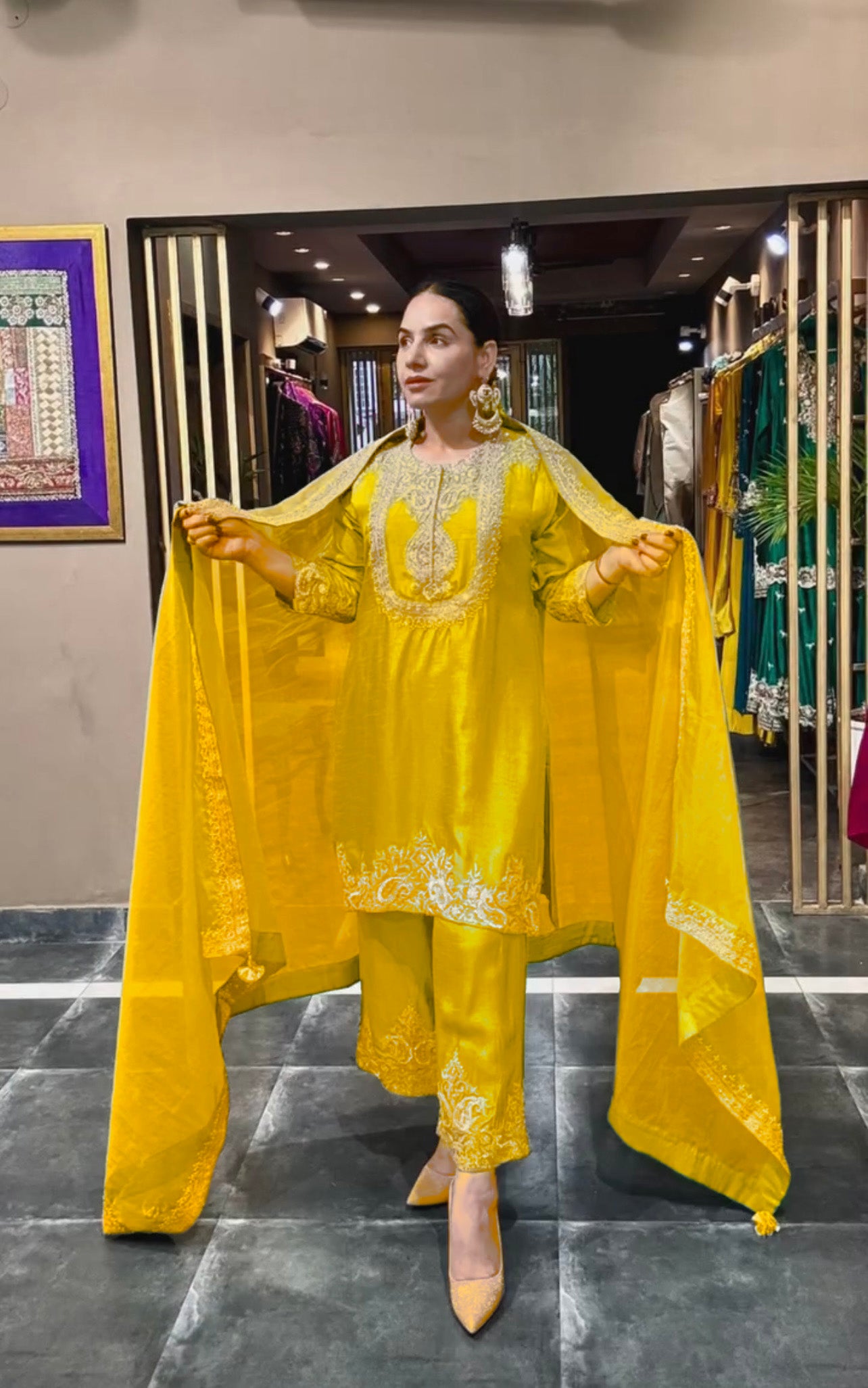 Luxuriant Chinnon Sequence Work Yellow Color Salwar Suit