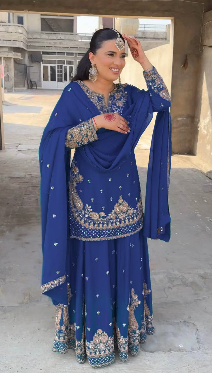 Designer Chinon Sharara Suit with Stunning Sequin Embroidered Work
