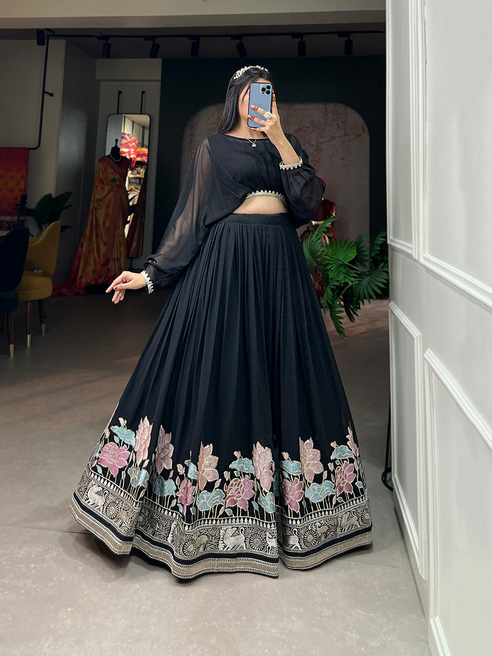 Georgette Co-ord Set, Embroidered Lehenga Set, Sequin Co-ord Set, Stitched Co-ord Set, Party Wear Co-ord, Traditional Coord Set, Designer Coord Collection, Canvas Flair Lehenga, Indian Co-ord Set, Lehenga with Top, 3.5 Meter Flare Lehenga, Lace Border Top, Lightweight Coord Set, Ethnic Coord Outfit