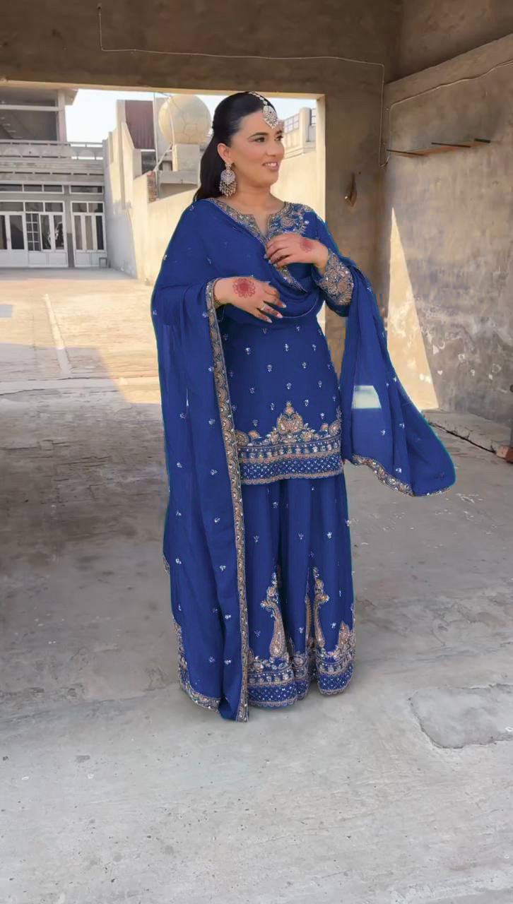 Designer Chinon Sharara Suit with Stunning Sequin Embroidered Work