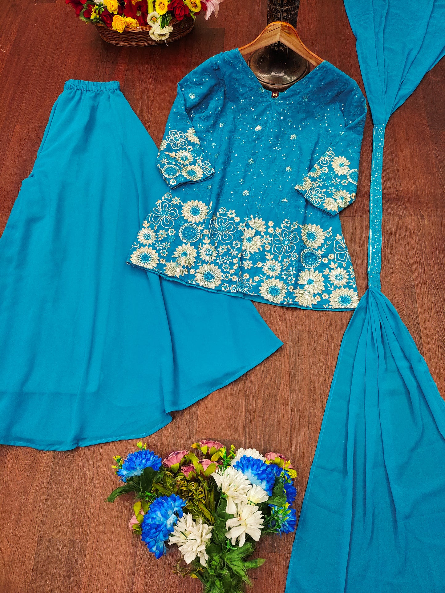 Designer Georgette Plazo Suit with Elegant Embroidered Work