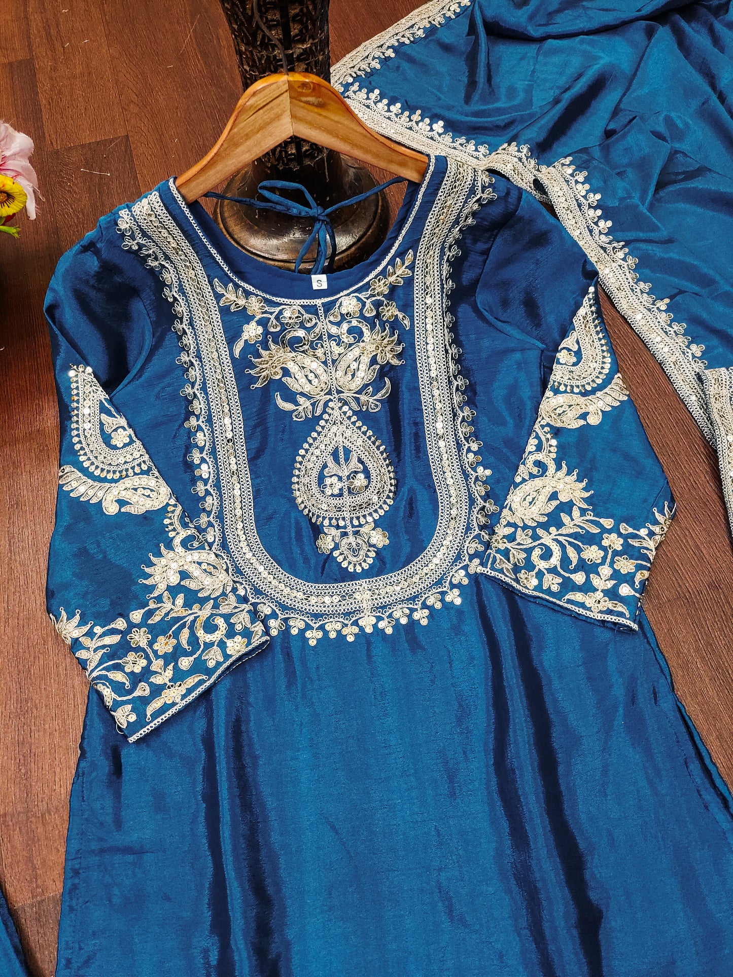 Luxuriant Chinnon Sequence Work Blue Color Salwar Suit