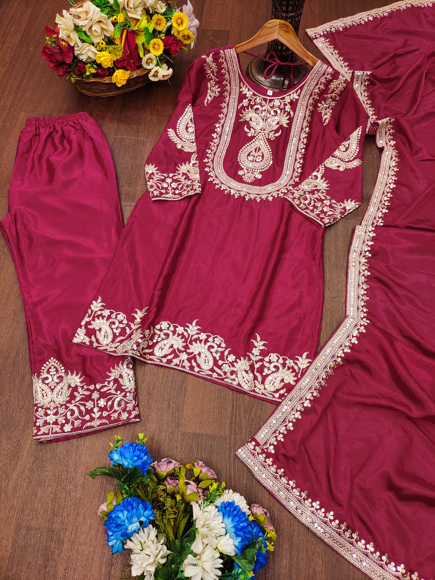 Luxuriant Chinnon Sequence Work Maroon Color Salwar Suit