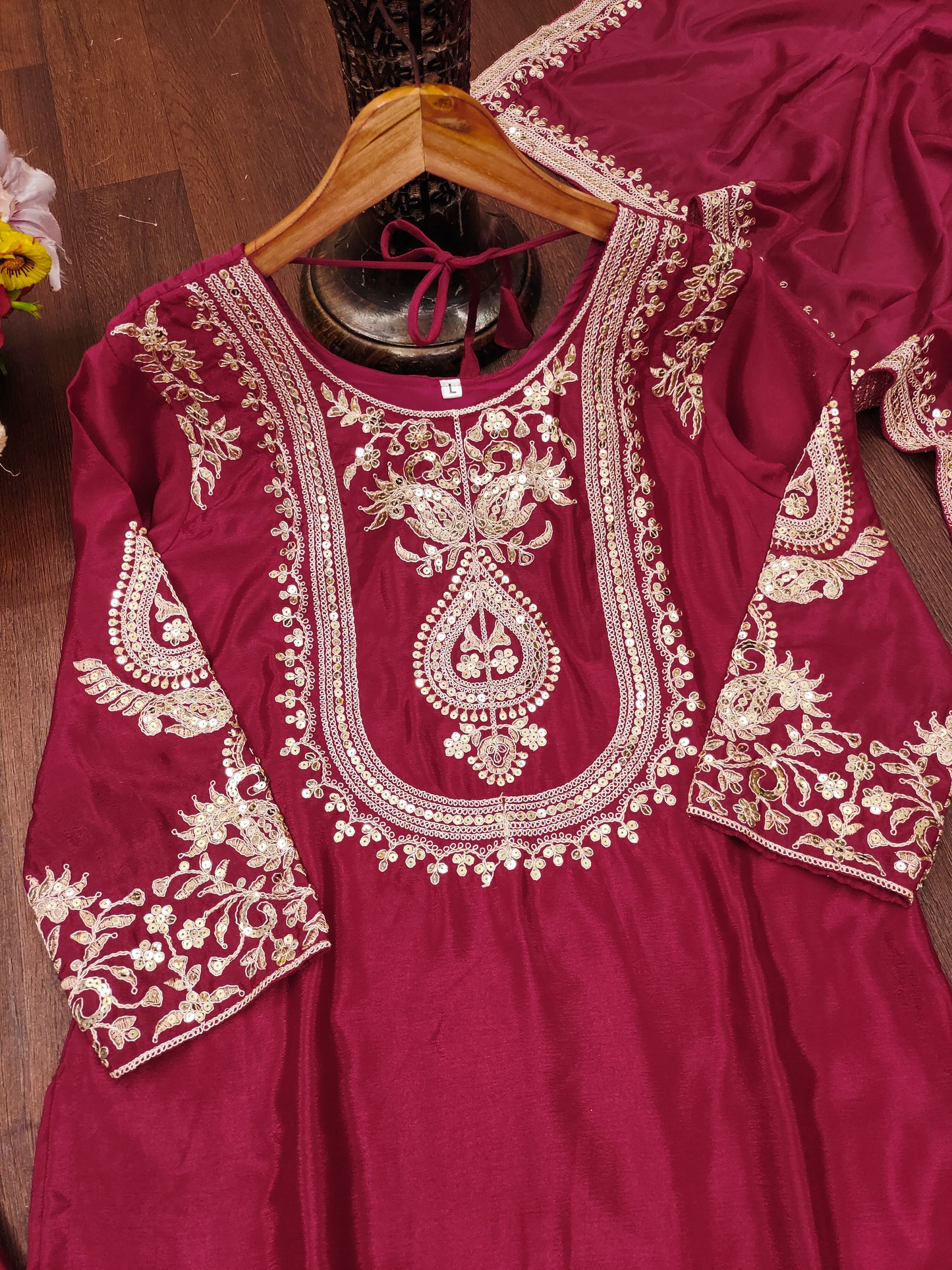 Luxuriant Chinnon Sequence Work Maroon Color Salwar Suit