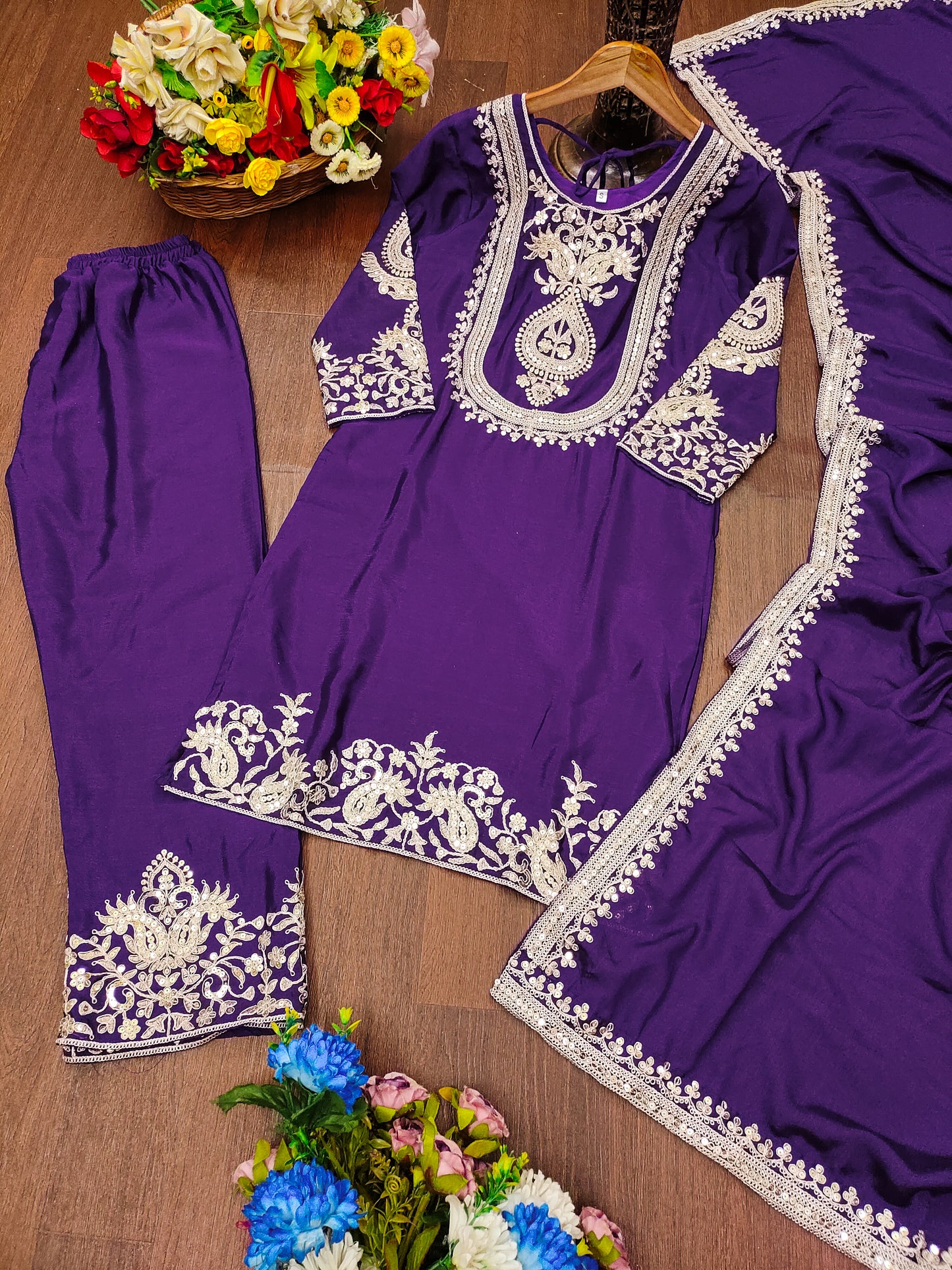 Luxuriant Chinnon Sequence Work Purple Color Salwar Suit