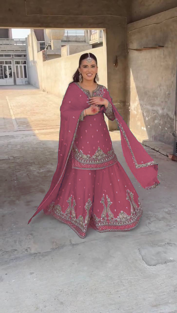 Designer Chinon Sharara Suit with Stunning Sequin Embroidered Work