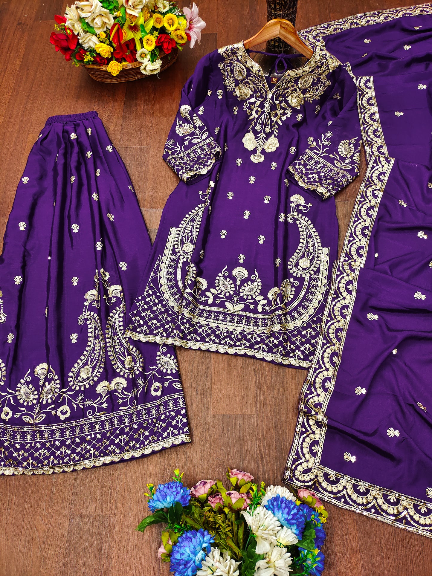 Designer Chinon Sharara Suit with Stunning Sequin Embroidered Work