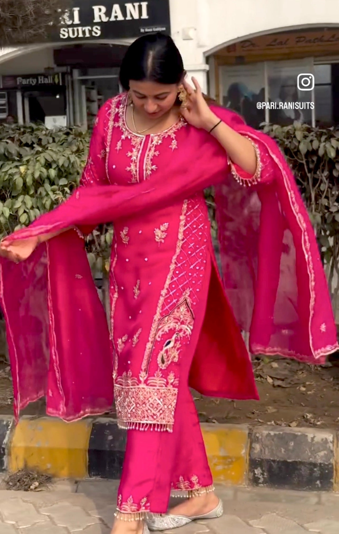 Designer Chinon Sequin-Embroidered Suit | Party-Wear Salwar Kameez Drape Dress