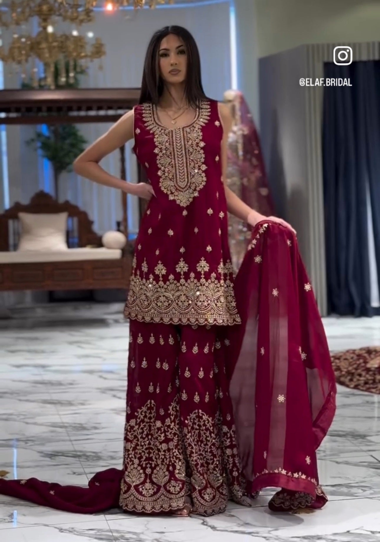 Designer Georgette Sequin-Embroidered Sharara Suit | Party Wear Drape Dress
