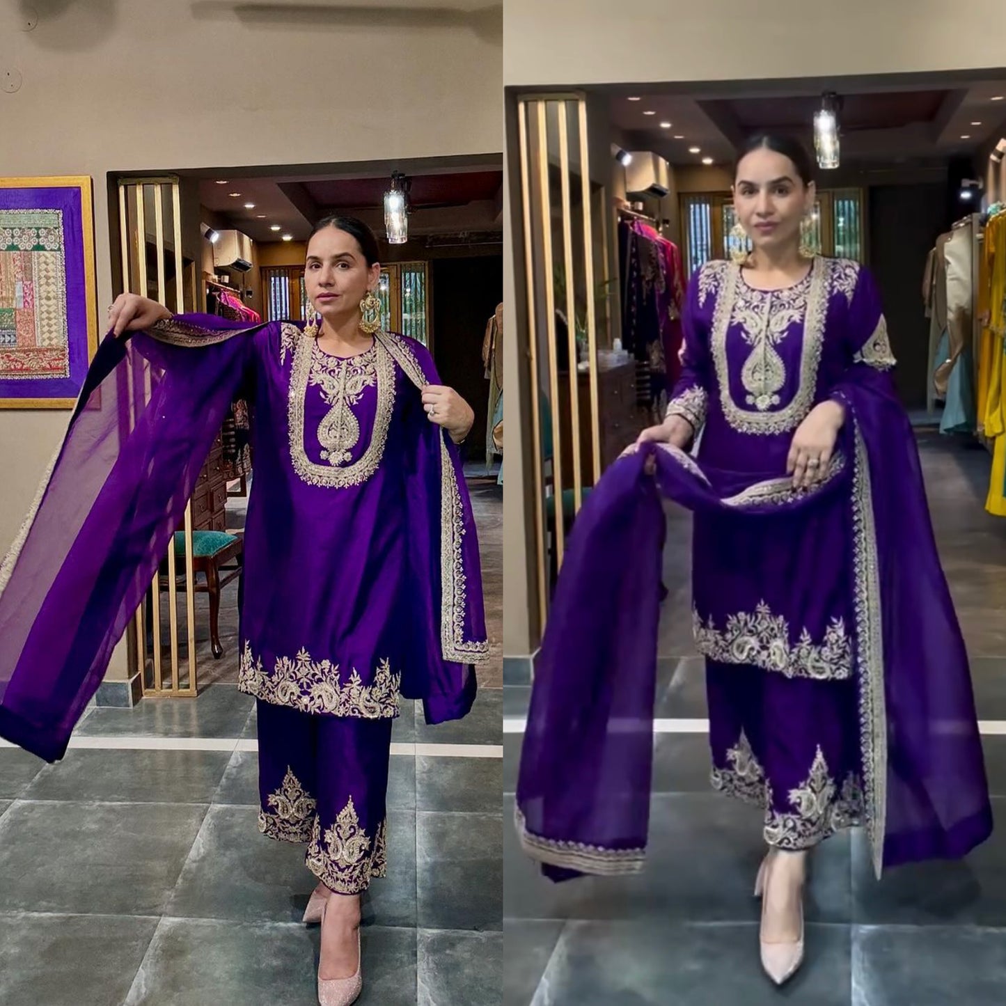 Luxuriant Chinnon Sequence Work Purple Color Salwar Suit