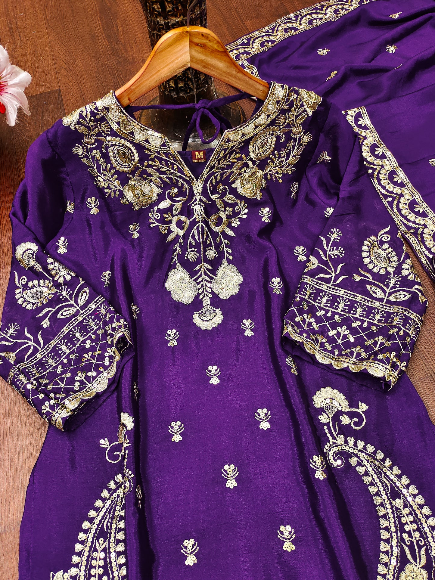 Designer Chinon Sharara Suit with Stunning Sequin Embroidered Work