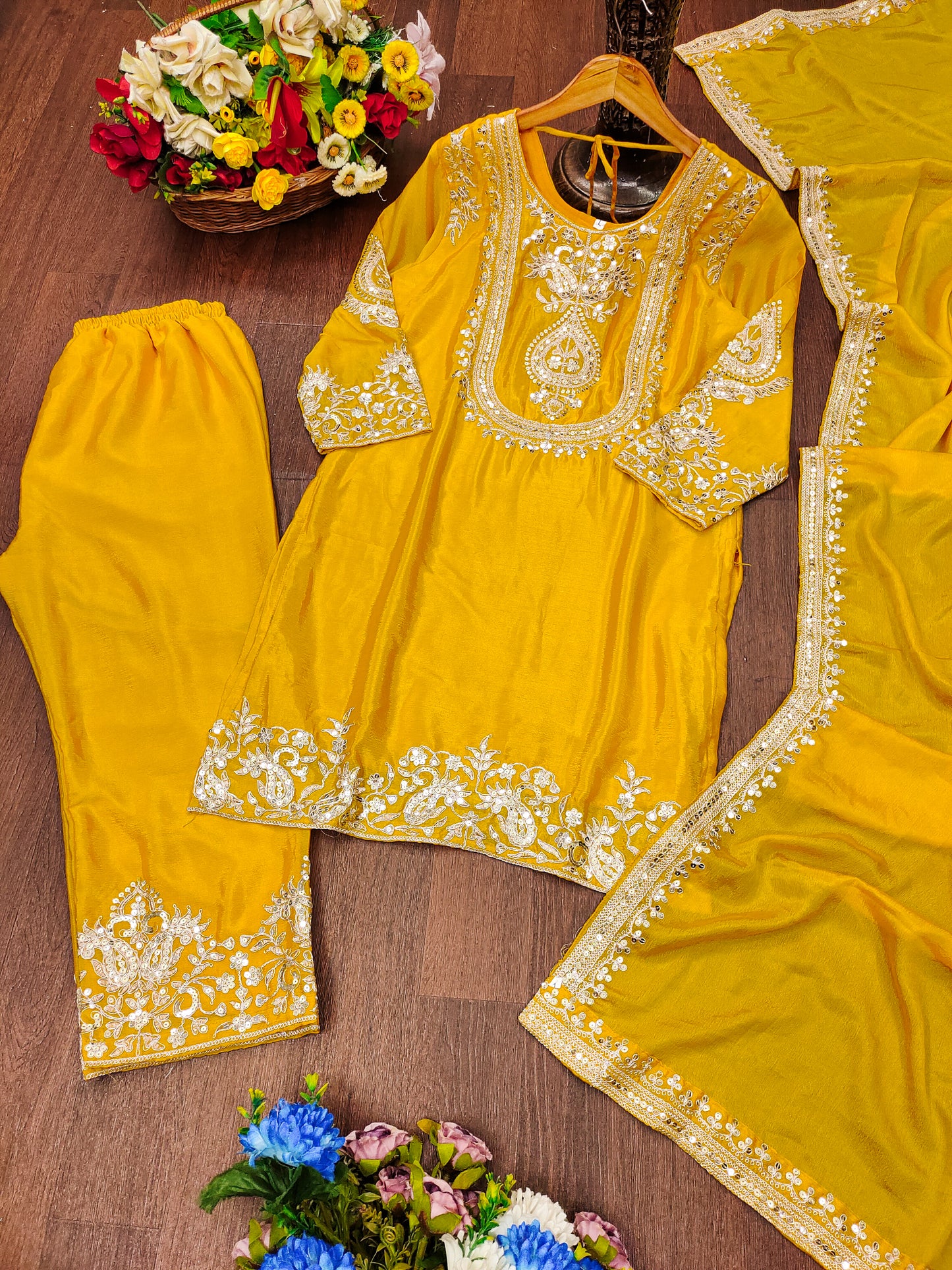 Luxuriant Chinnon Sequence Work Yellow Color Salwar Suit