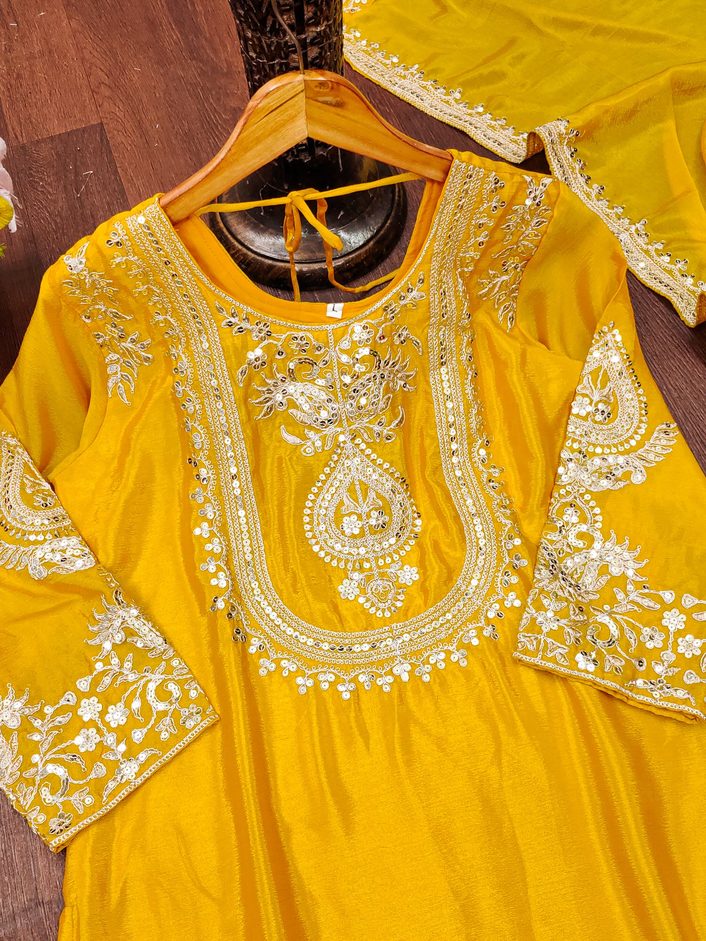 Luxuriant Chinnon Sequence Work Yellow Color Salwar Suit