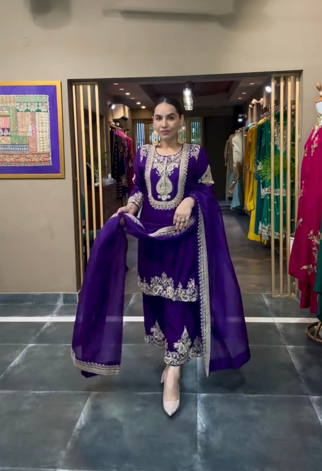 Luxuriant Chinnon Sequence Work Purple Color Salwar Suit