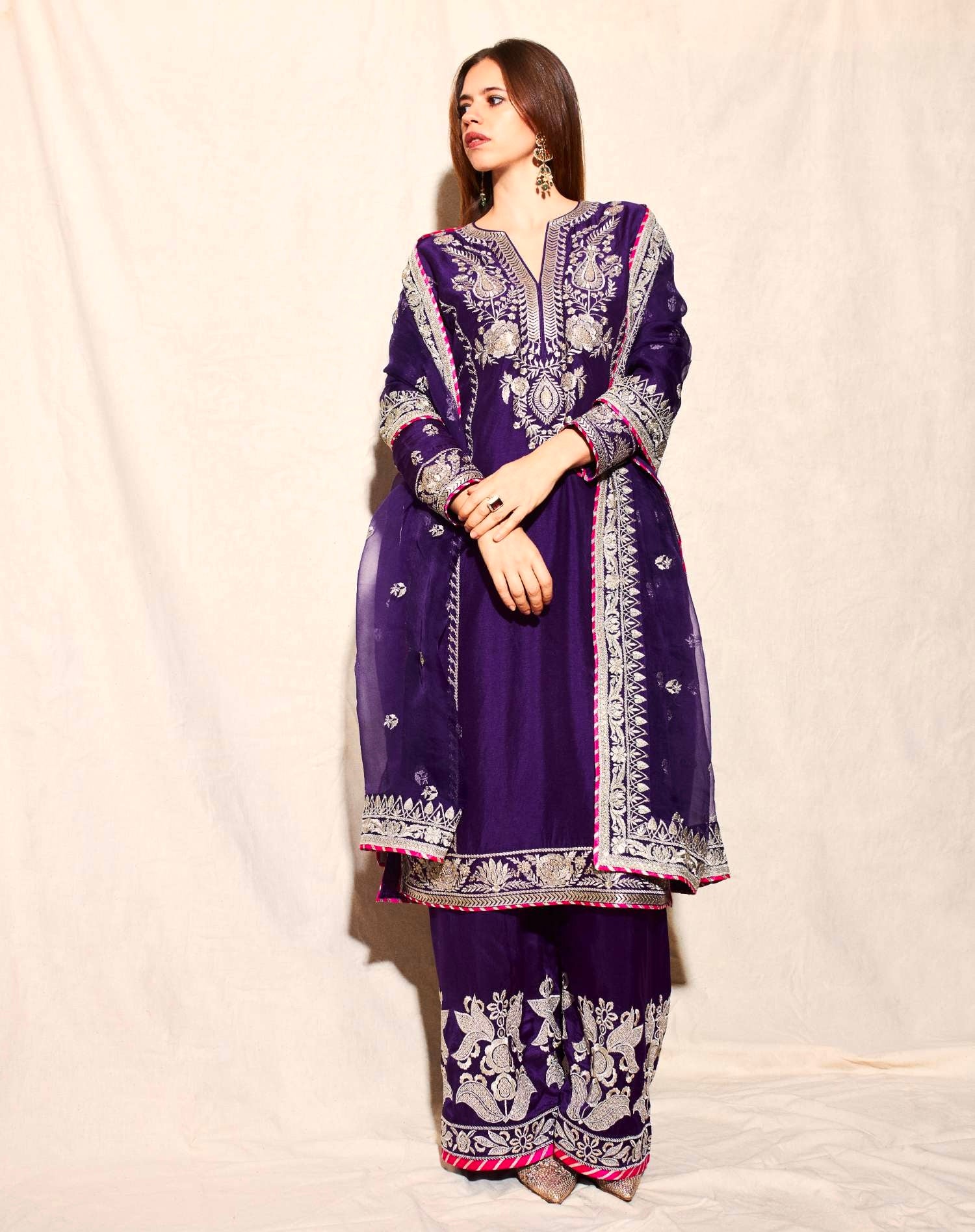 Elegant Designer Chinon Suit with Sequin Embroidery Work – Perfect for Festive & Party Wear
