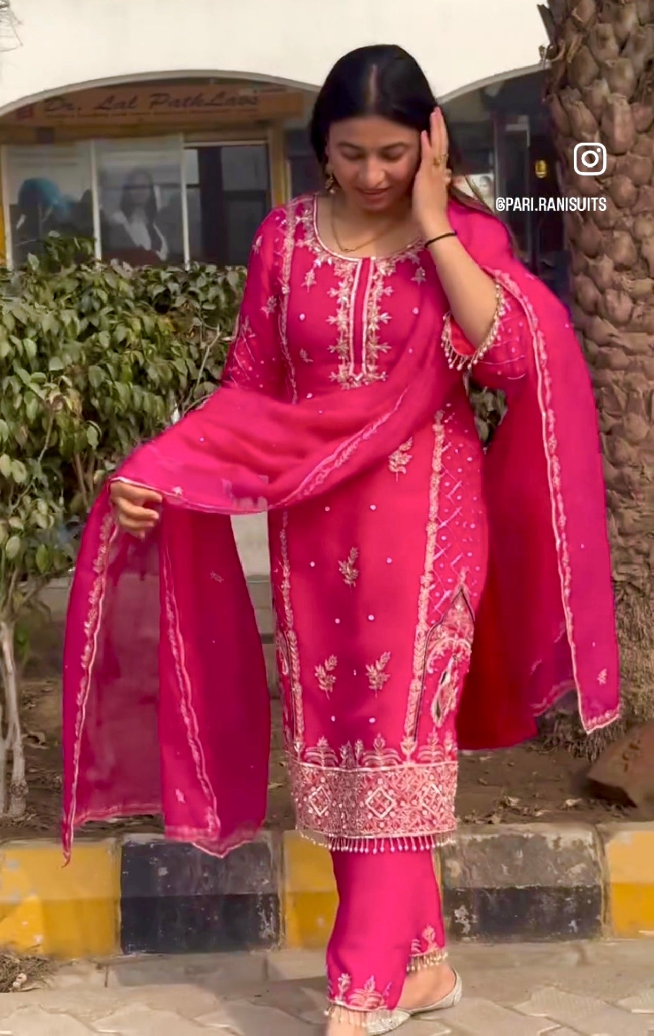 Designer Chinon Sequin-Embroidered Suit | Party-Wear Salwar Kameez Drape Dress
