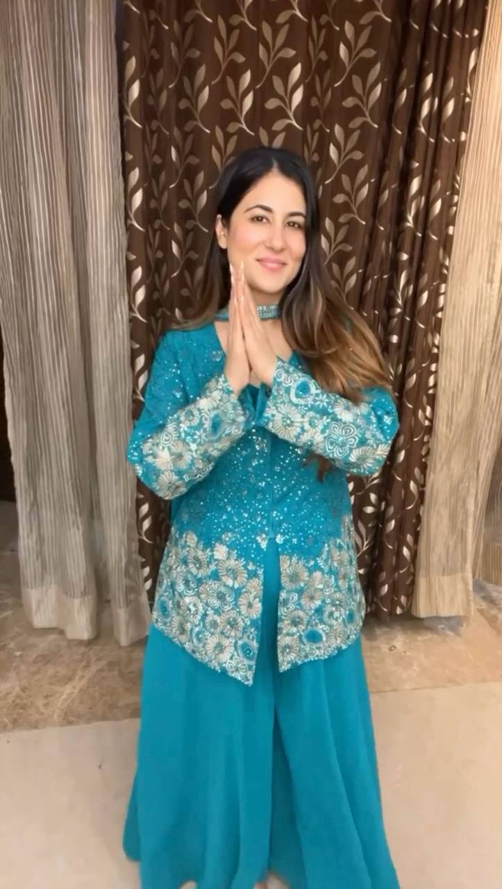 Designer Georgette Plazo Suit with Elegant Embroidered Work