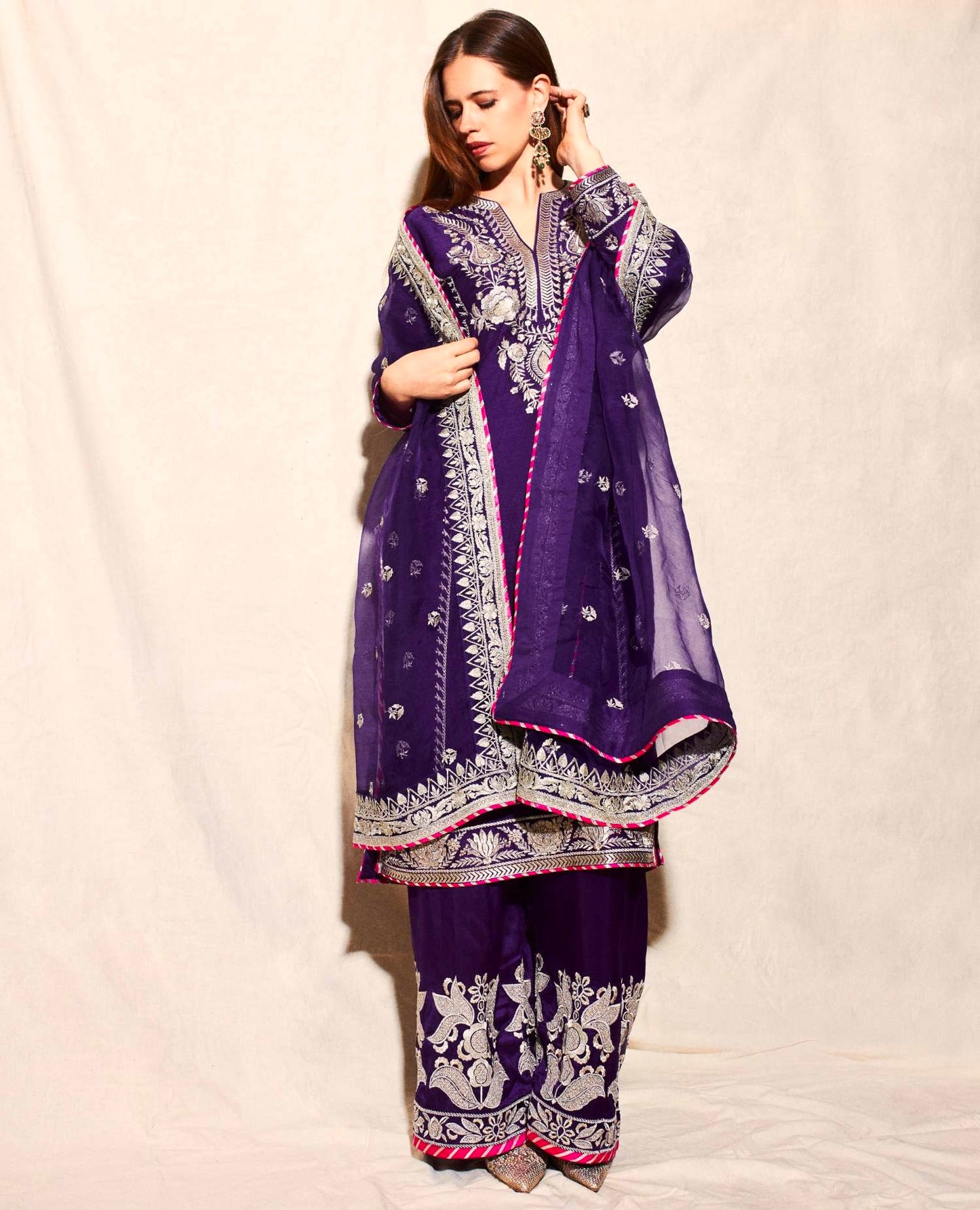 Elegant Designer Chinon Suit with Sequin Embroidery Work – Perfect for Festive & Party Wear