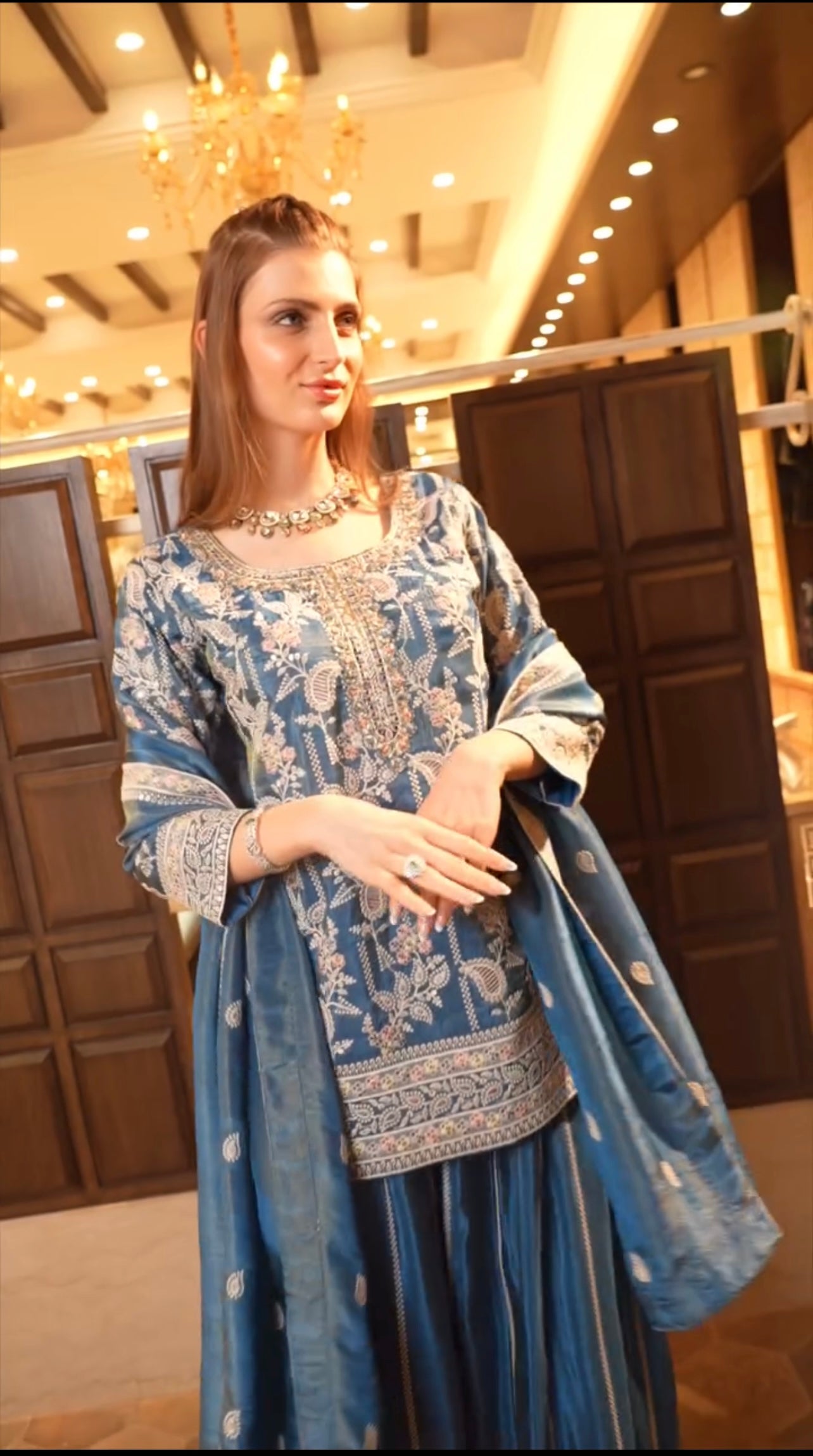 Teal Color Sharara Suit in Chinon With Sequence Embroidery Sharara Suit