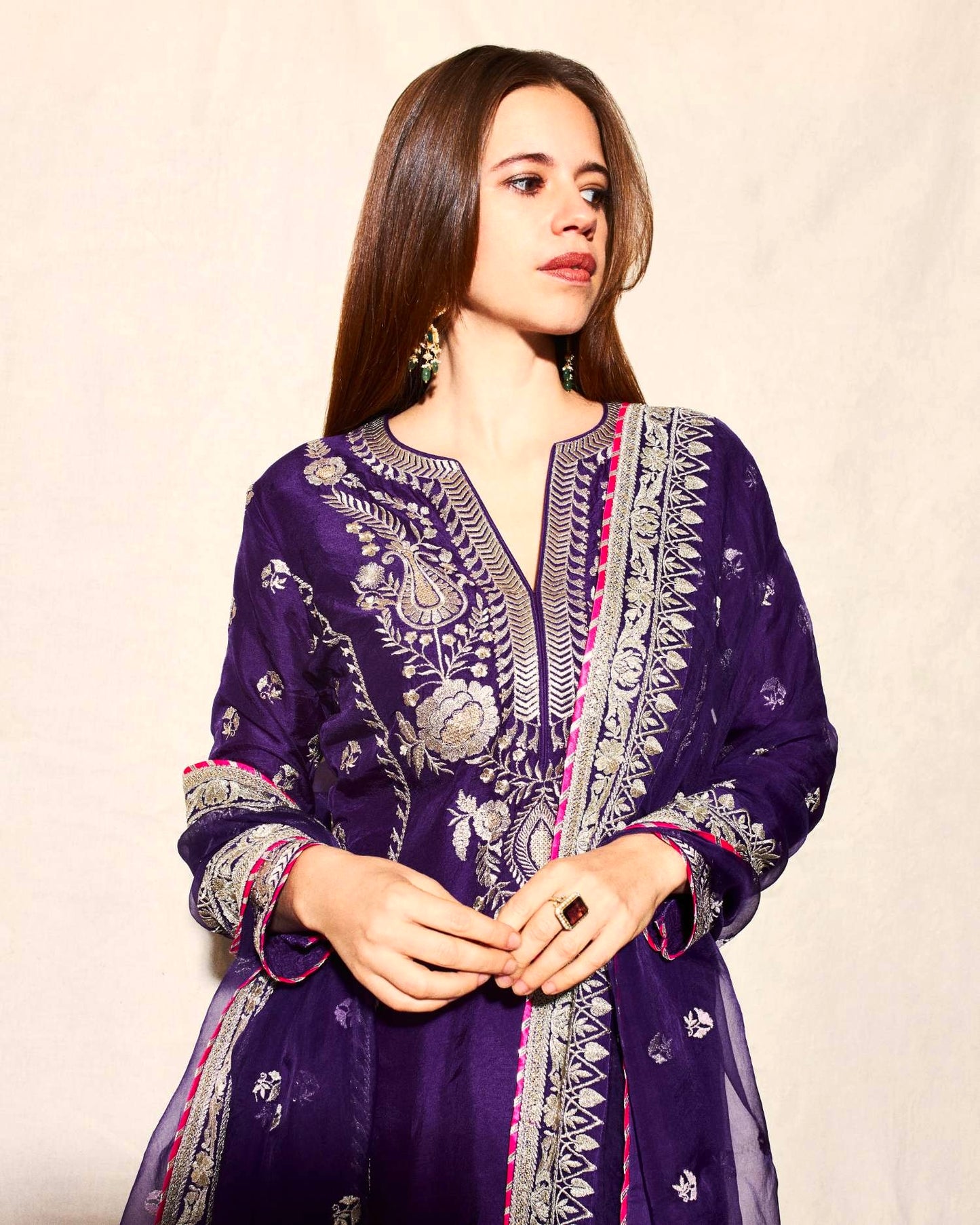 Elegant Designer Chinon Suit with Sequin Embroidery Work – Perfect for Festive & Party Wear