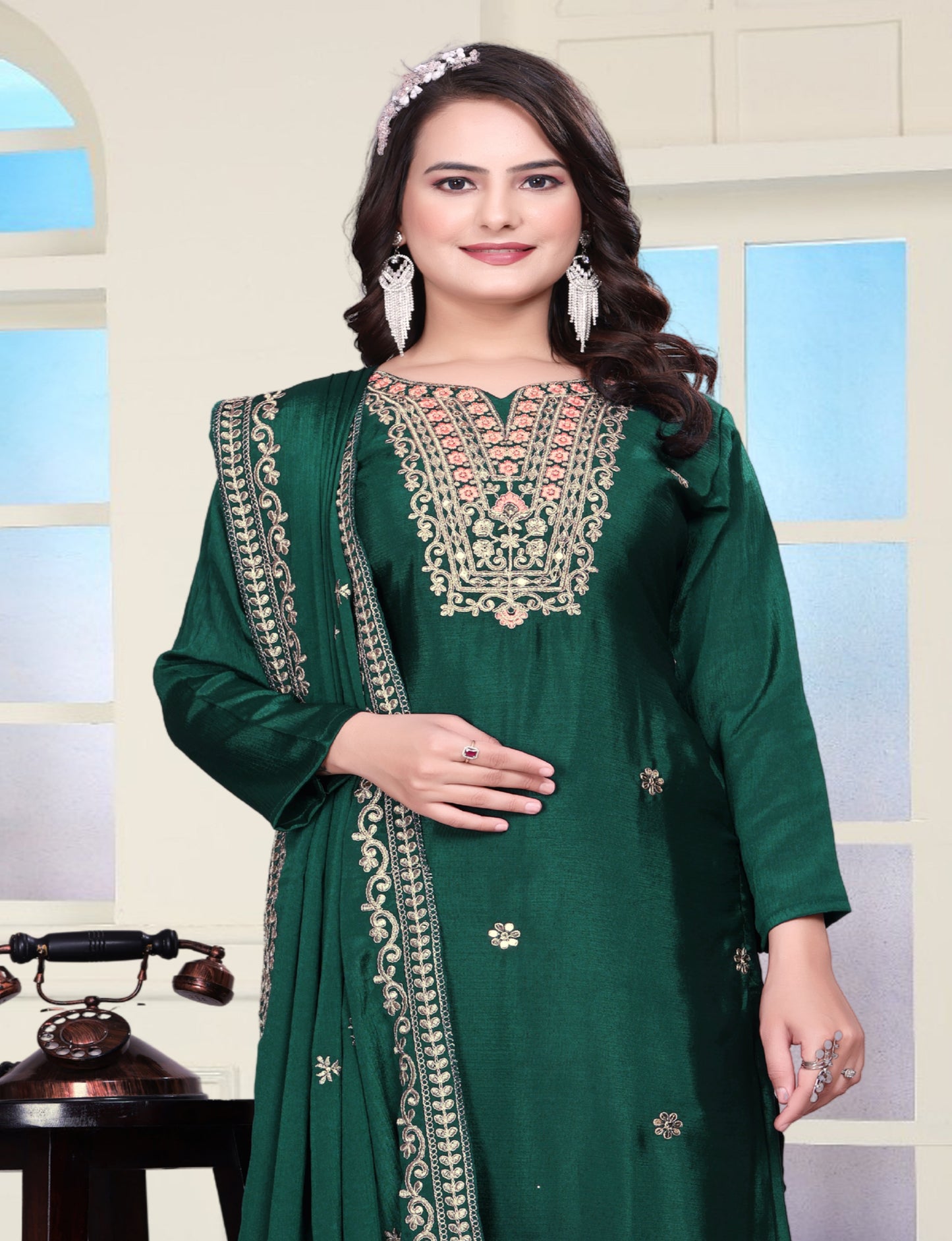 Designer Chinon Sharara Suit with Coding Sequin Embroidery Work Drape Dress