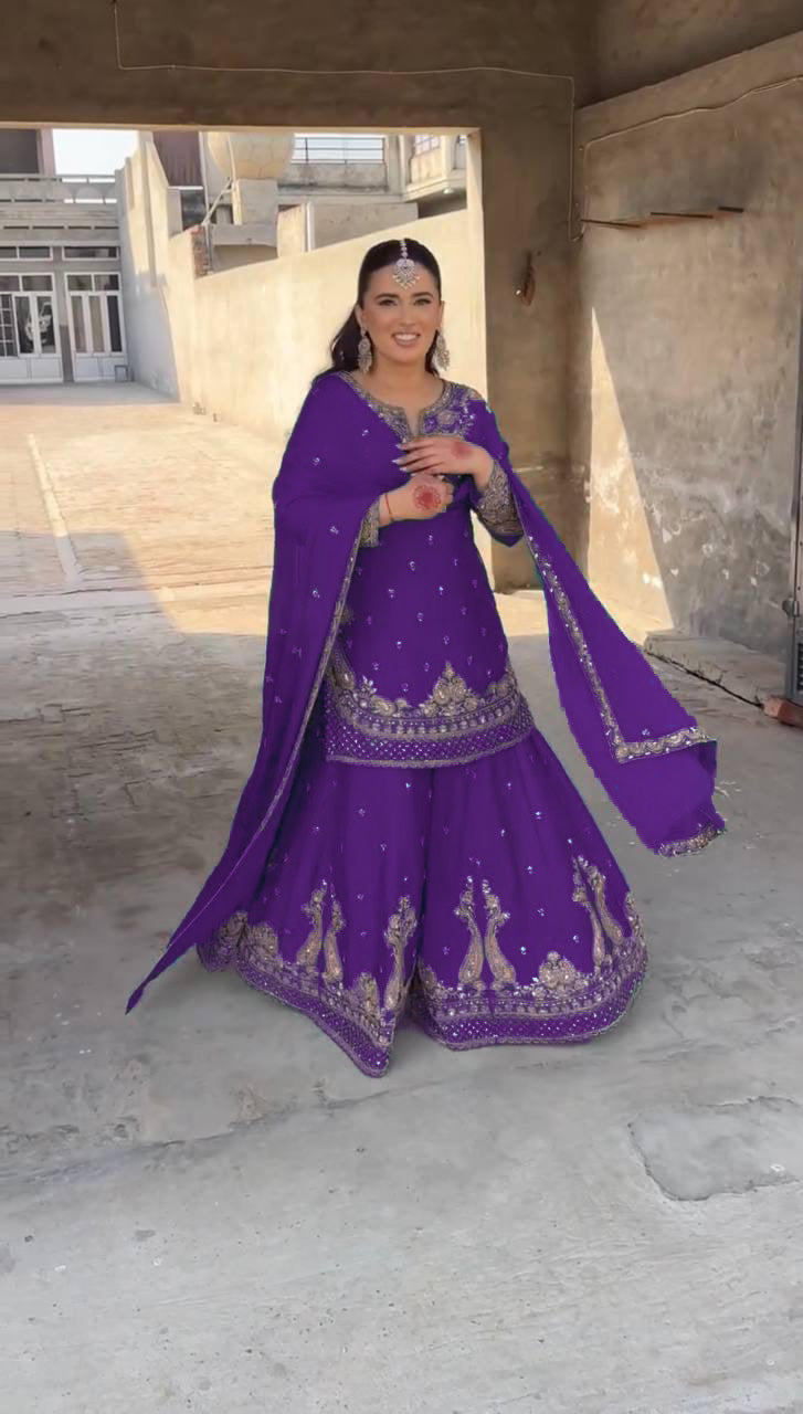 Designer Chinon Sharara Suit with Stunning Sequin Embroidered Work