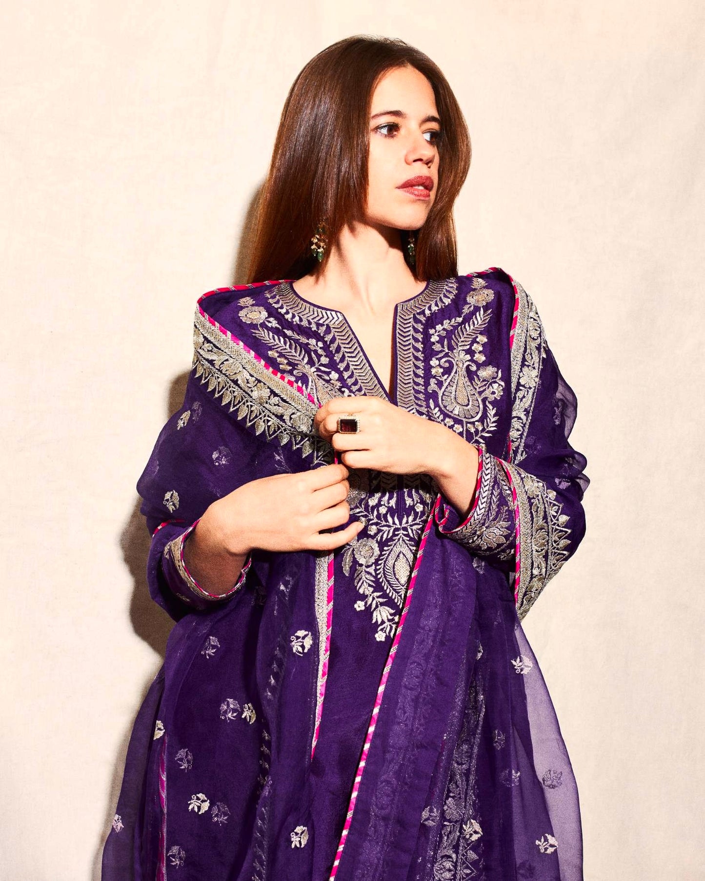 Elegant Designer Chinon Suit with Sequin Embroidery Work – Perfect for Festive & Party Wear