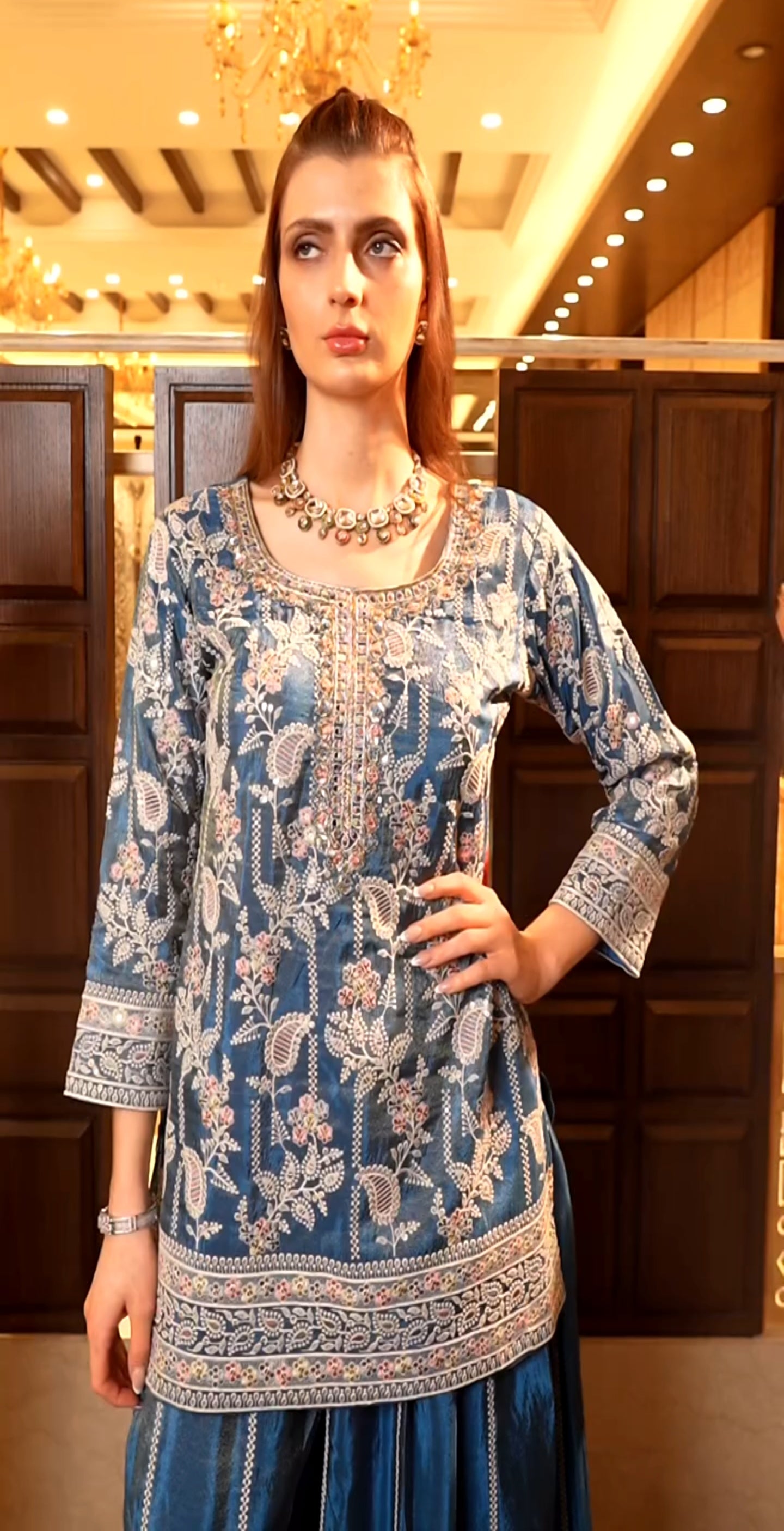 Teal Color Sharara Suit in Chinon With Sequence Embroidery Sharara Suit