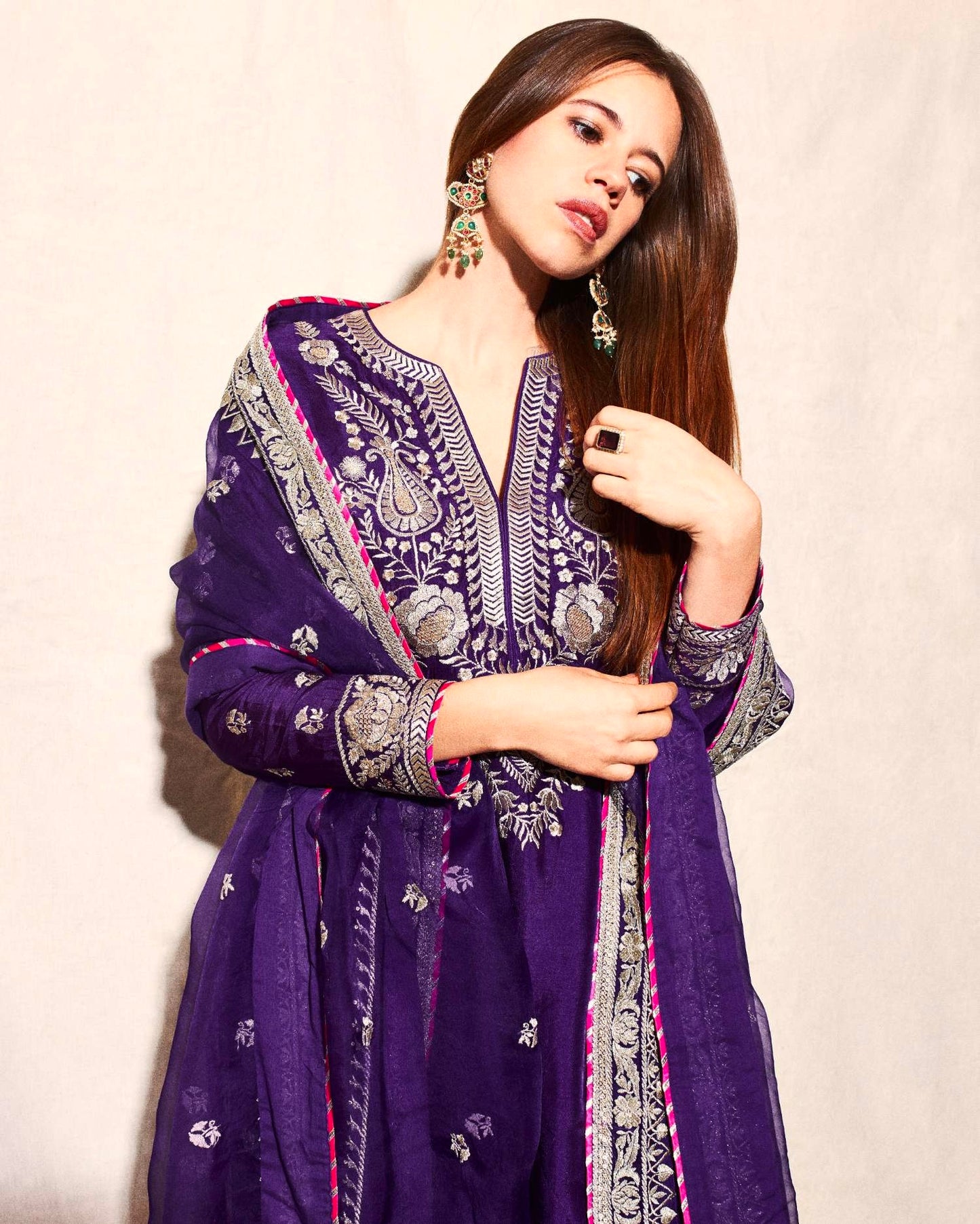 Elegant Designer Chinon Suit with Sequin Embroidery Work – Perfect for Festive & Party Wear