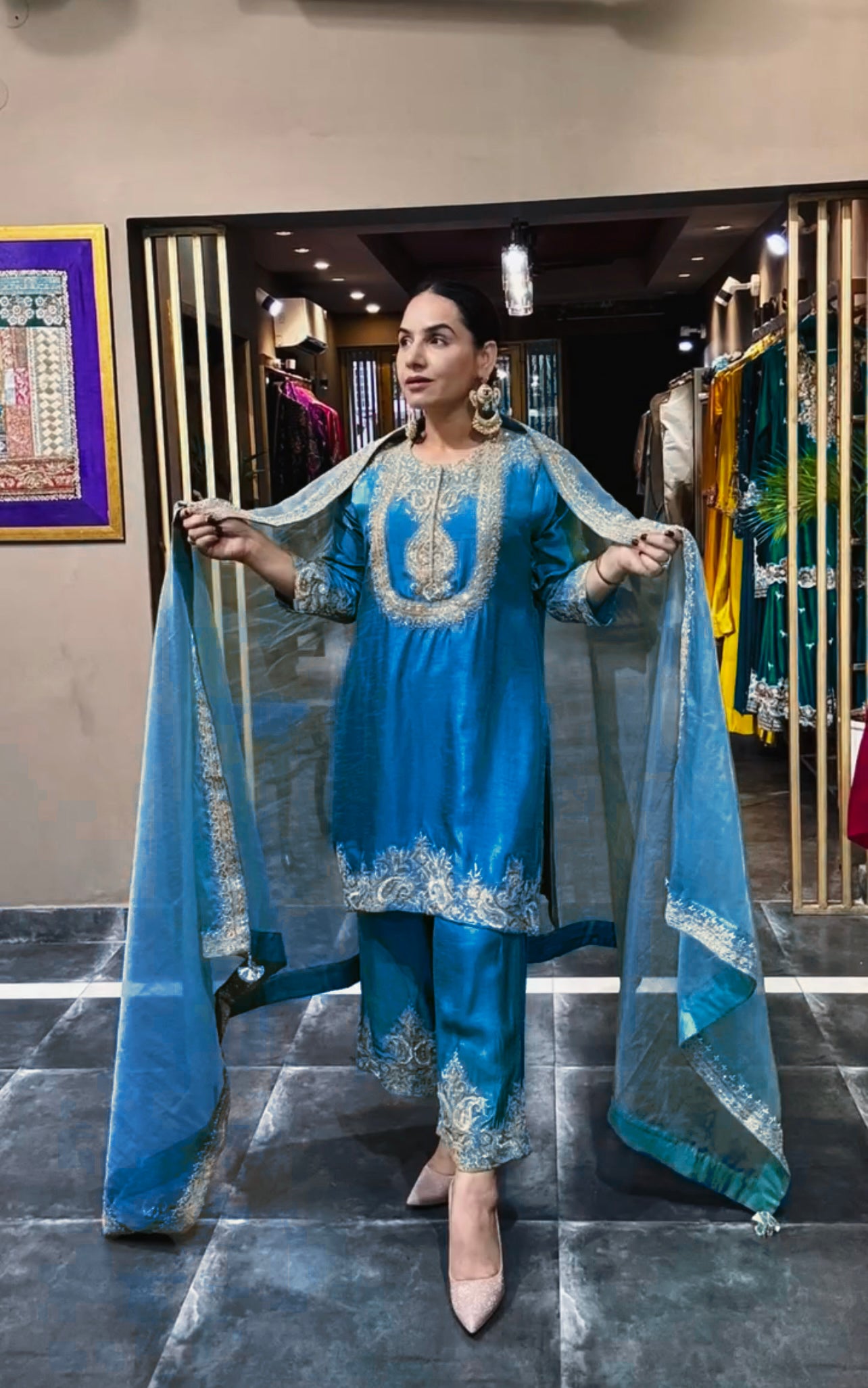 Luxuriant Chinnon Sequence Work Blue Color Salwar Suit