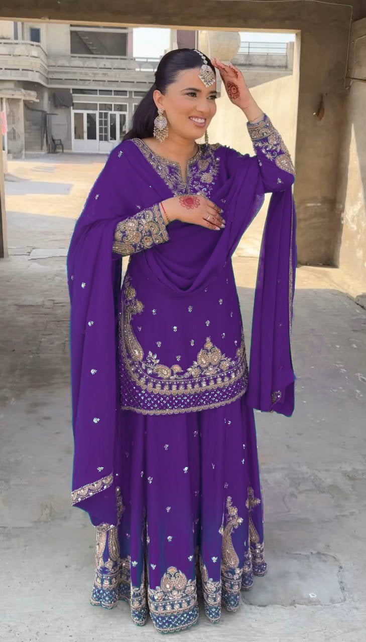 Designer Chinon Sharara Suit with Stunning Sequin Embroidered Work
