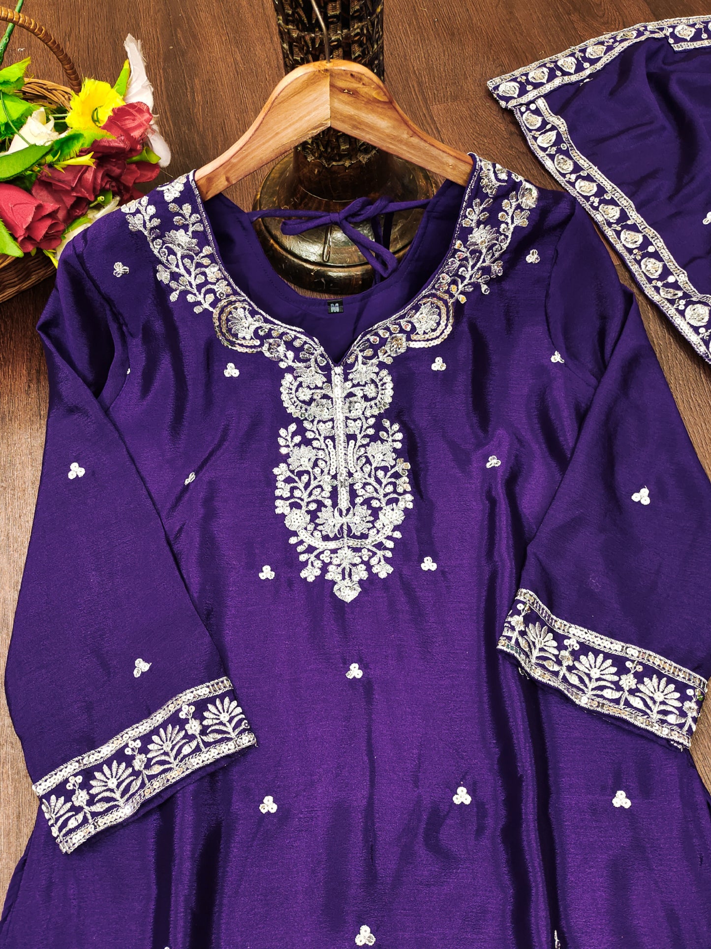 Designer Embroidered Chinon Sharara Suit With Sequence Embroidered Work