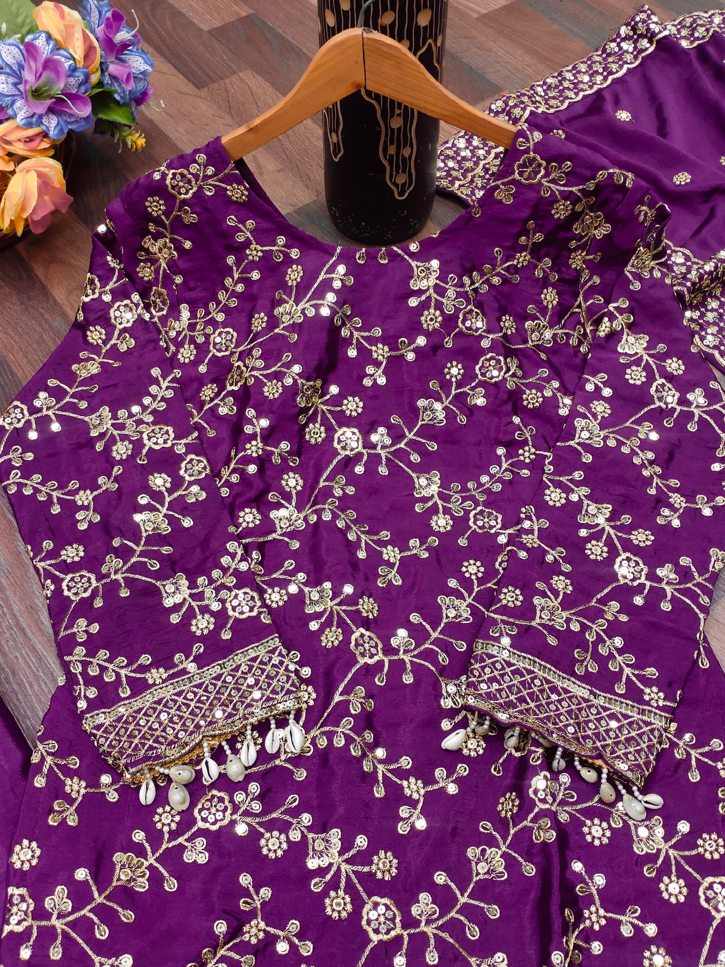 Chinon Sequin Embroidered Sharara Suit – Designer Festive Wear Drape Dress