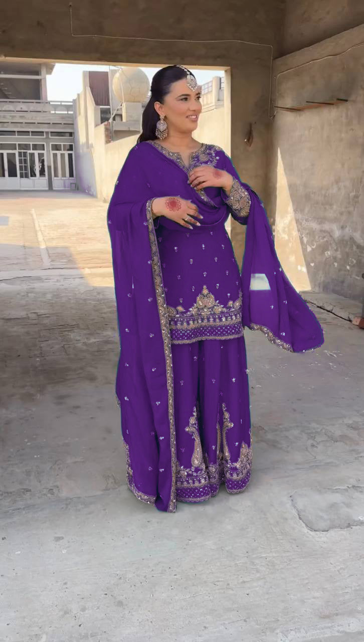 Designer Chinon Sharara Suit with Stunning Sequin Embroidered Work