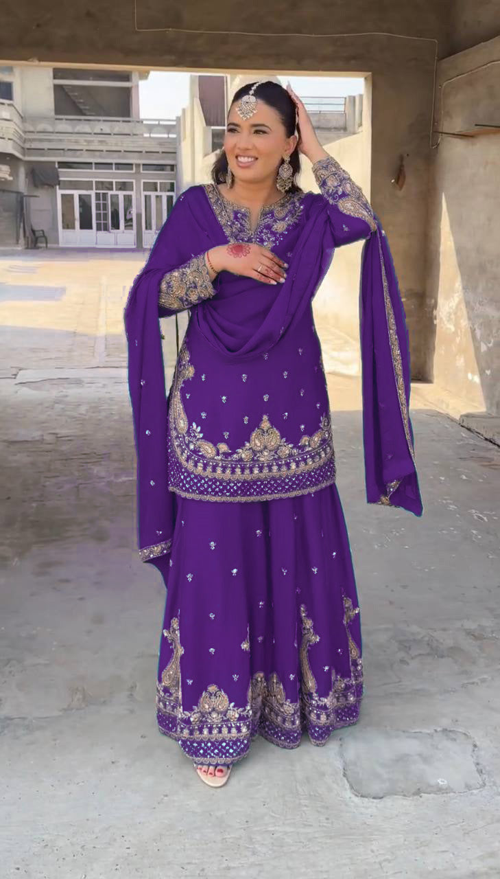 Designer Chinon Sharara Suit with Stunning Sequin Embroidered Work