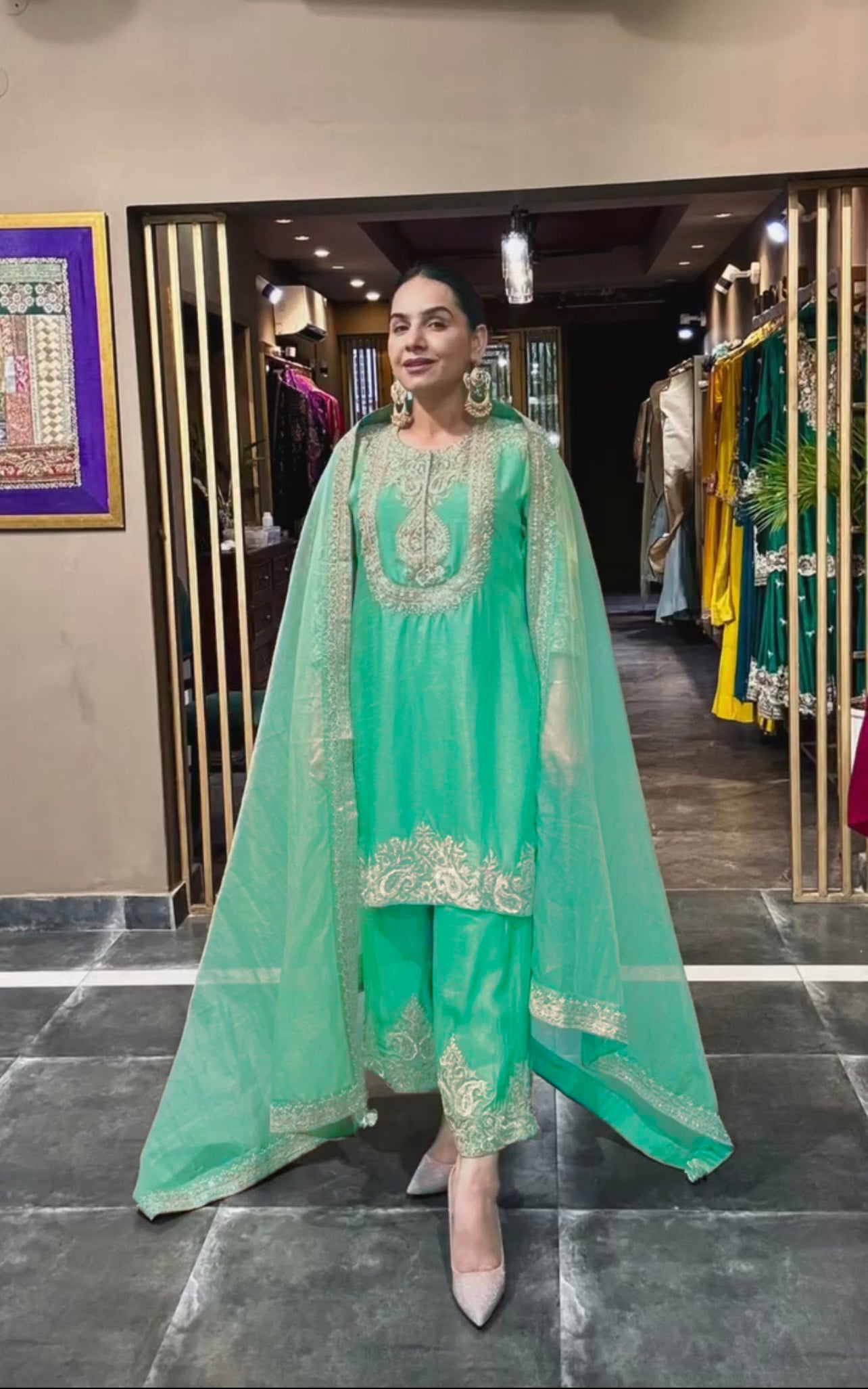 Luxuriant Chinnon Sequence Work Light Green Color Salwar Suit