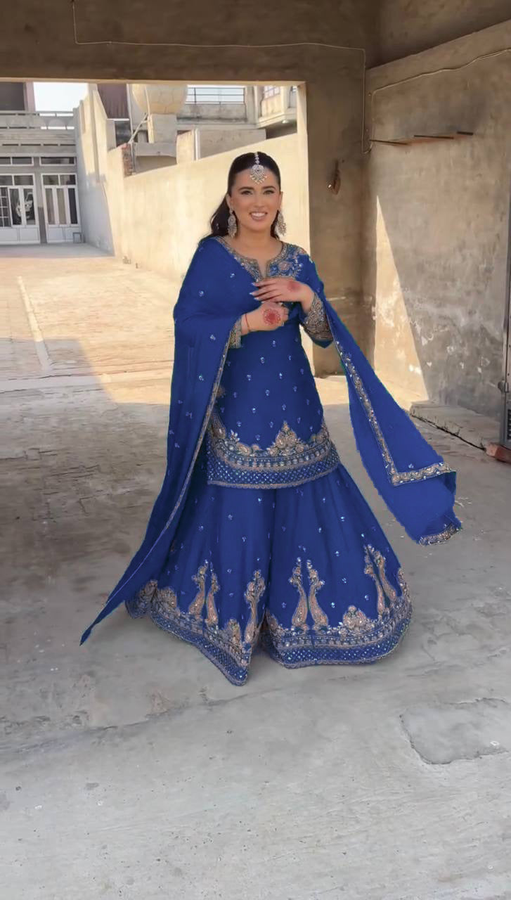 Designer Chinon Sharara Suit with Stunning Sequin Embroidered Work