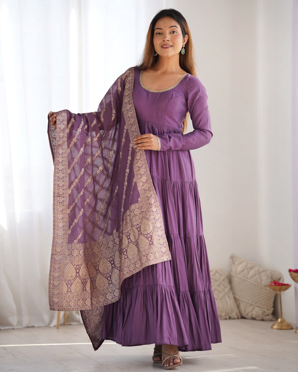 MAUVE PURPLE Elegant Festive Wear Anarkali Suit – Pure Dupatta & Pant Set
