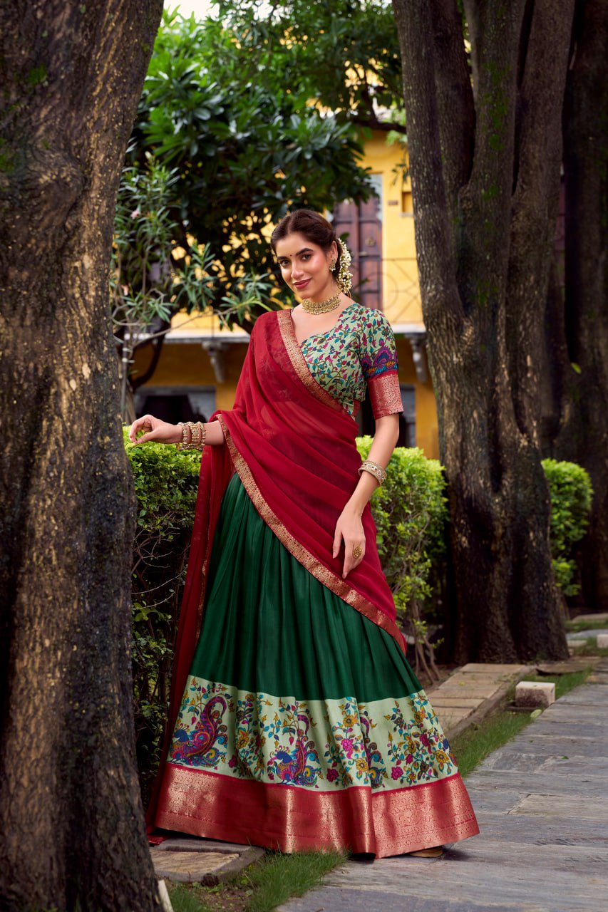 Green Aastha Silk Printed Lehenga Choli Set with Georgette Dupatta