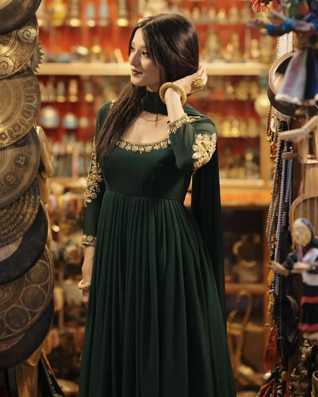 Green Color Anarkali Gown With Heavy Sequence Embroidery Bollywood Anarkali