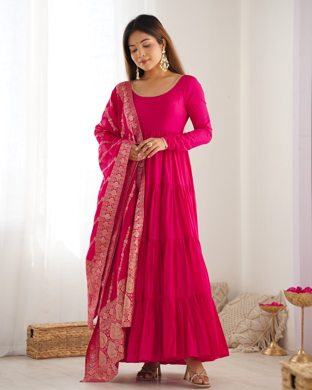 Pink Elegant Festive Wear Anarkali Suit – Pure Dupatta & Pant Set