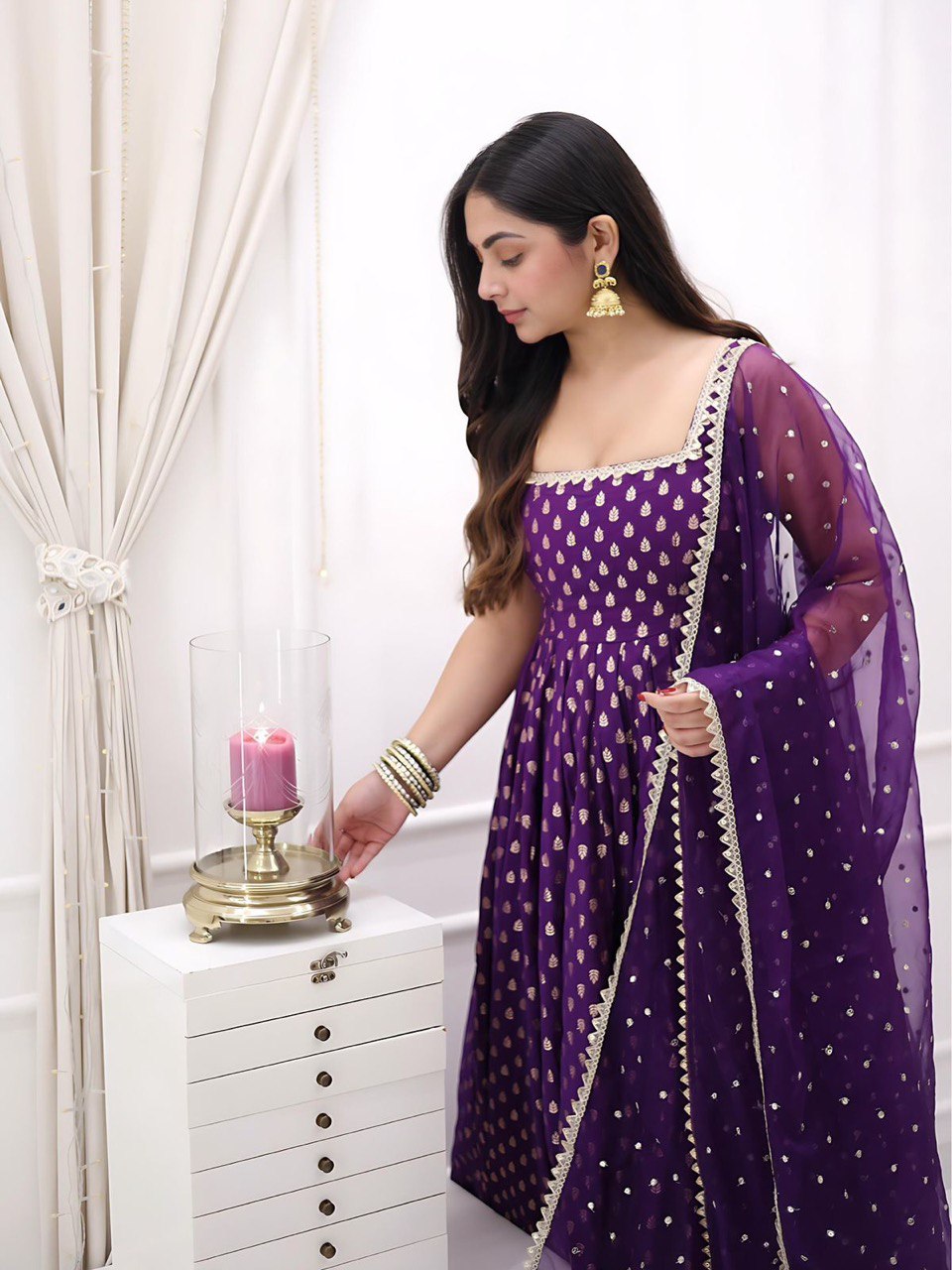 Purple Majesty Radiant Golden Touch Gota Border Anarkali