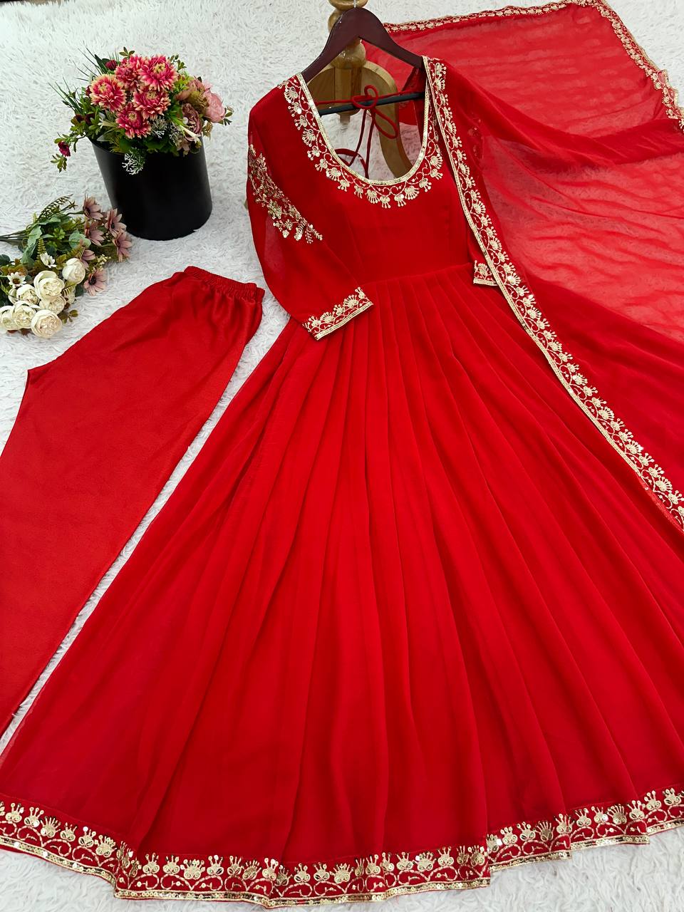Red Color Anarkali Gown With Heavy Sequence Embroidery Bollywood Anarkali