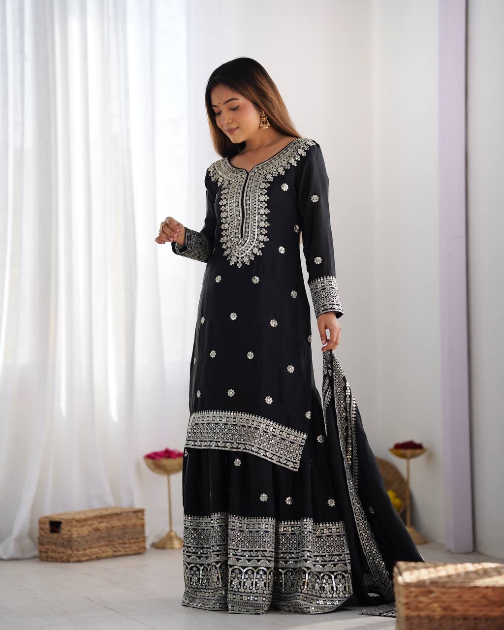 Sharara Suit with Embroidery & Sequence Work