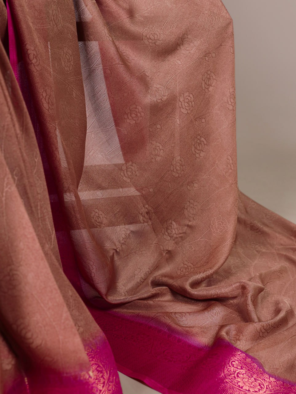 Brown Marsh Mello Zari Weaving Saree with Matching Blouse