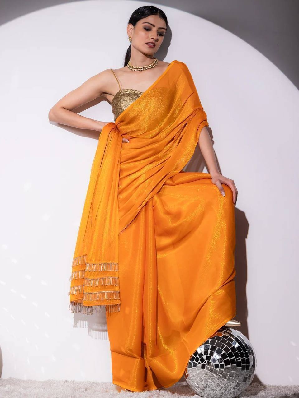 Burnt Orange Simmar Silk Saree with Handwork Latkan Border