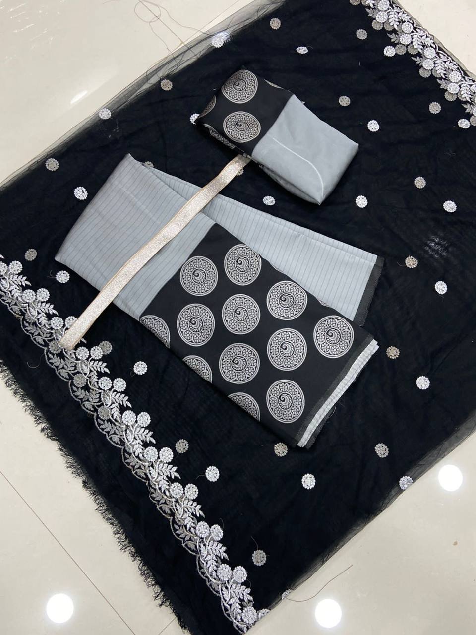 Gray Kanchipuram Silk Lehenga Choli with Jacquard Blouse & Net Dupatta