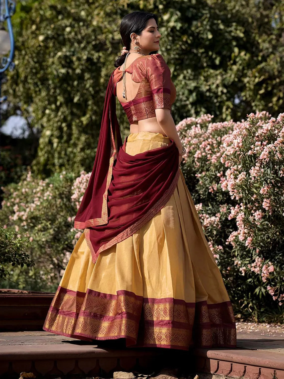 Kanchipuram Lehenga Choli with Ethnic Dupatta for Women Wedding Festival