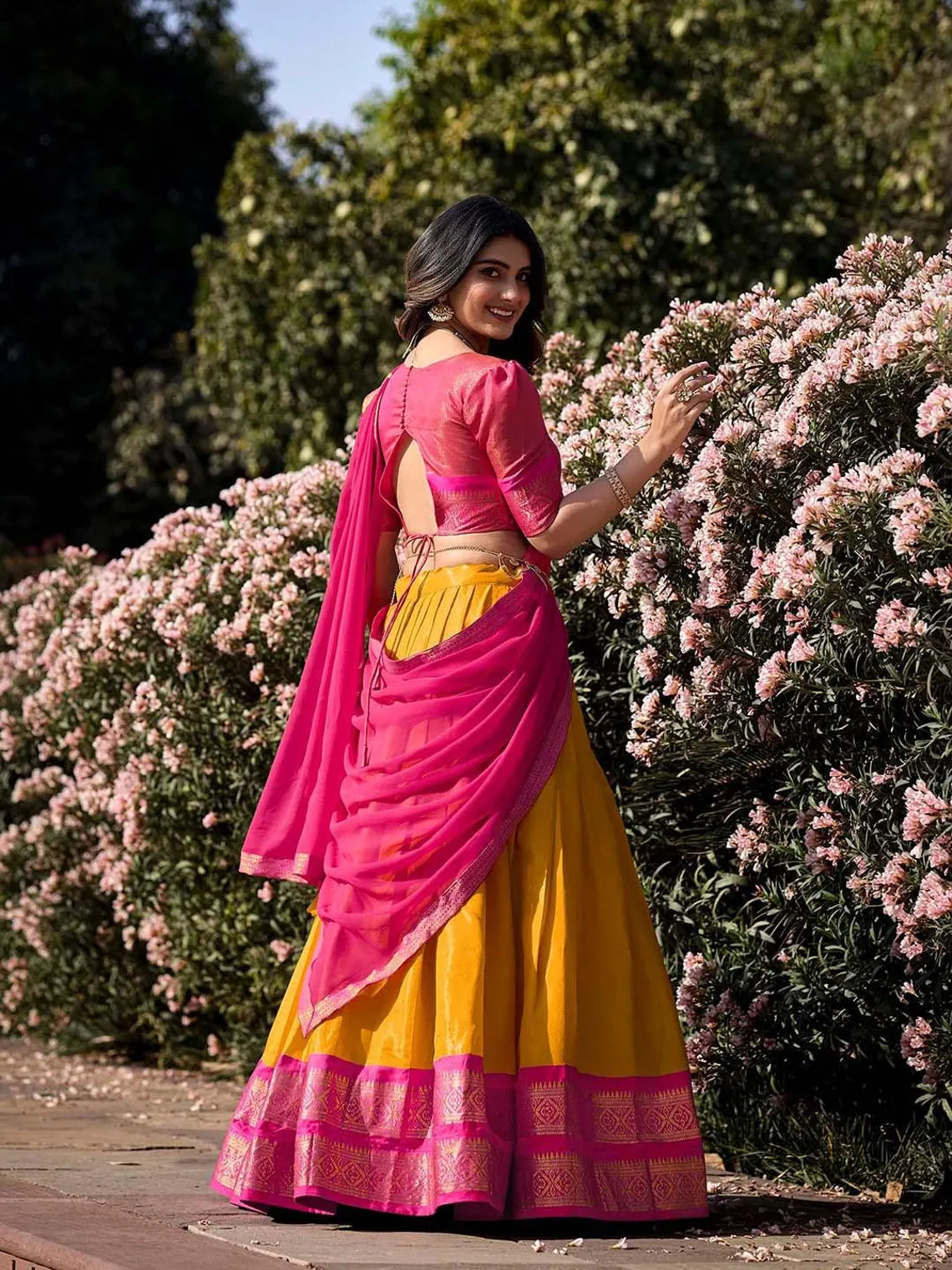 Kanchipuram Lehenga Choli with Ethnic Dupatta for Women Wedding Festival