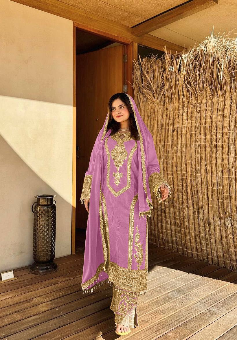 Light Pink Designer Chinon Silk Plazzo Top and Dupatta For Party Wear